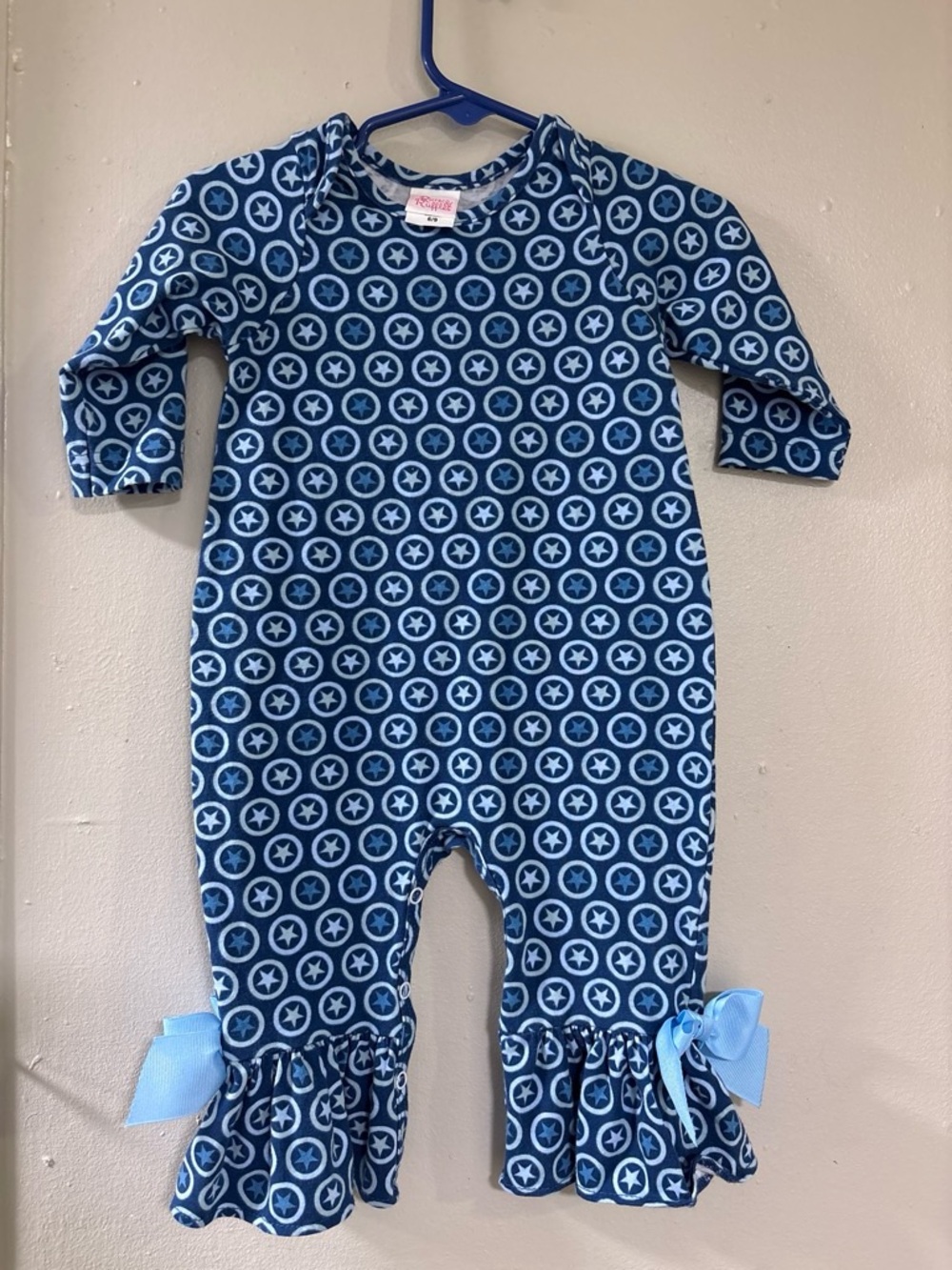 Navy Star-Print Ruffle Baby One-Piece